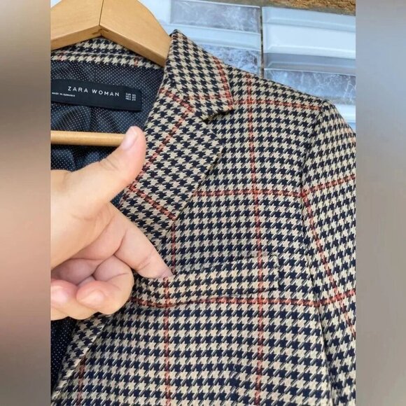 zara check gingham blazer jacket button size XS - Picture 7 of 16